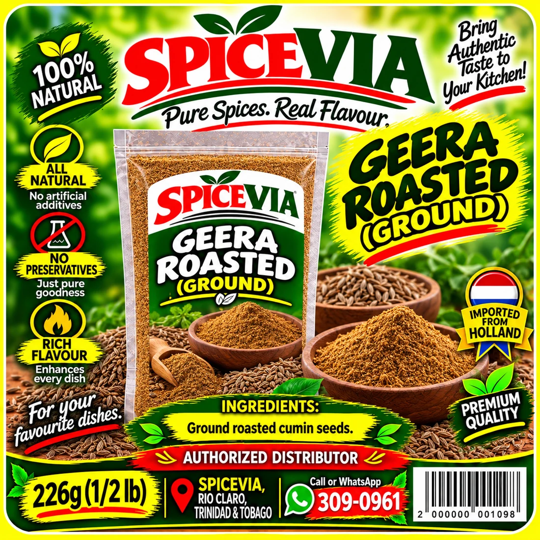 SPICEVIA roasted ground geera label, 226 g